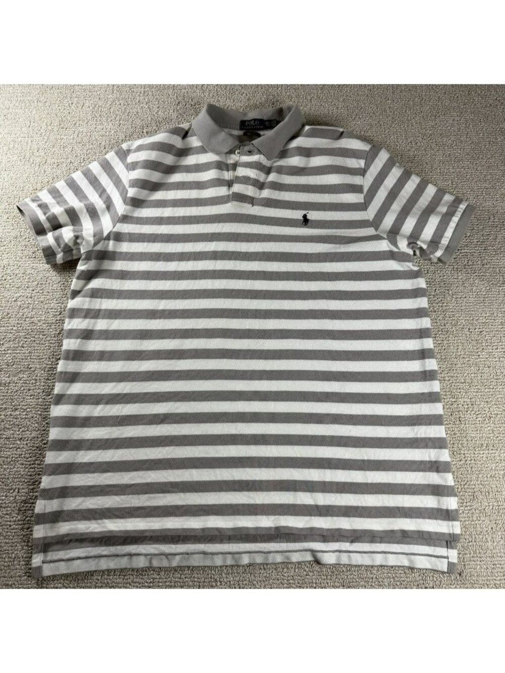 Polo Ralph Lauren Striped Custom Fit Polo Shirt Gray White Men’s Size XXL